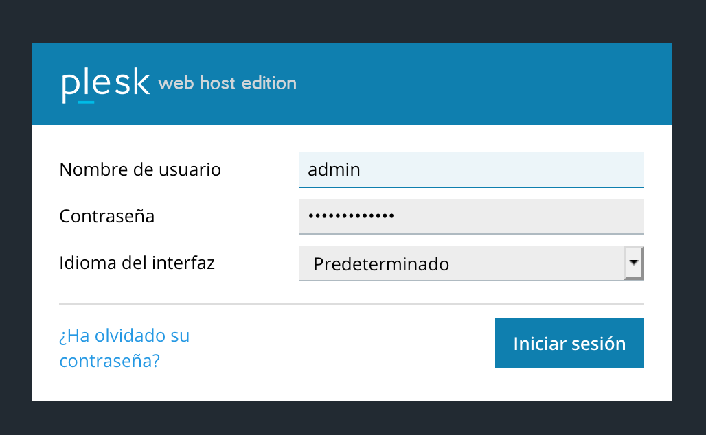Cómo acceder al panel Plesk — captura 1