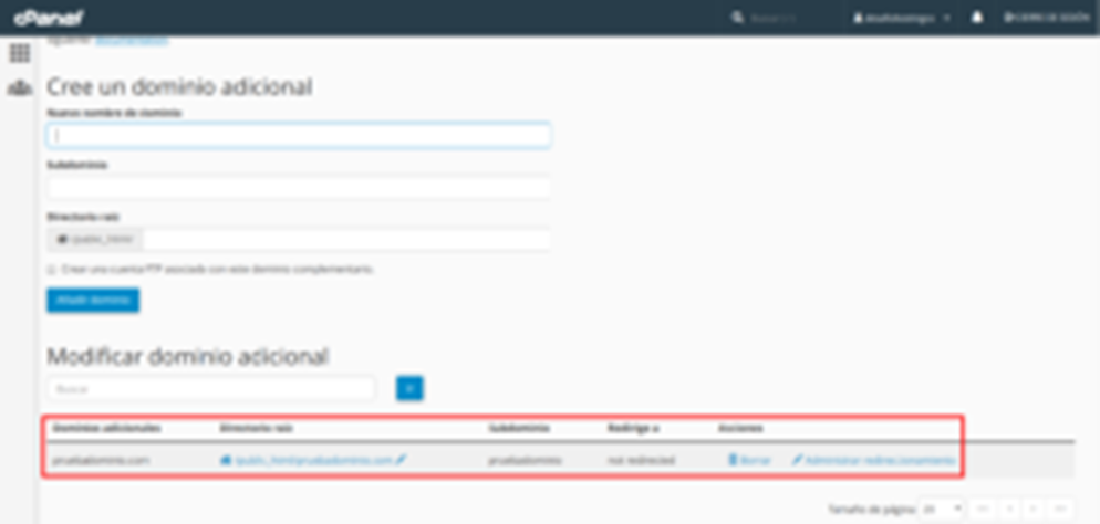 Cómo añadir un nuevo dominio en cPanel — captura 5