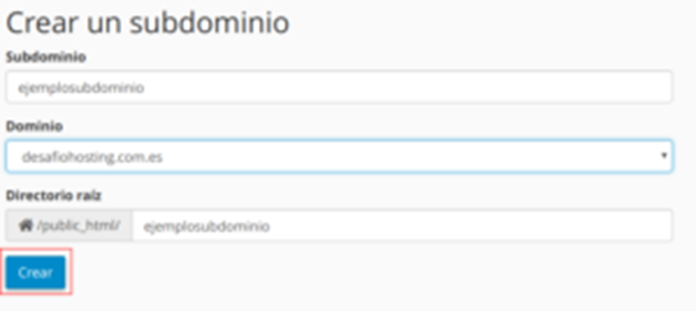 Cómo añadir un subdominio en cPanel — captura 3
