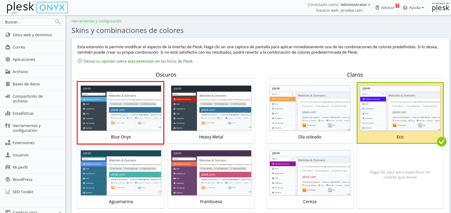 Cómo modificar la apariencia del panel Plesk — captura 2