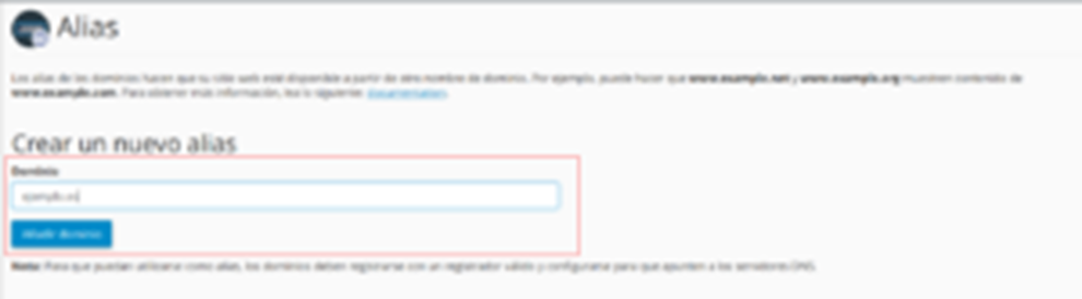 Cómo crear un alias en cPanel — captura 2