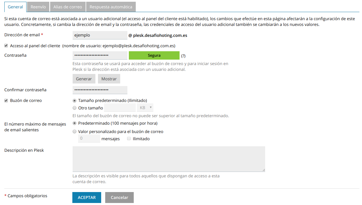 Cómo crear una cuenta de correo electrónico en Plesk — captura 2