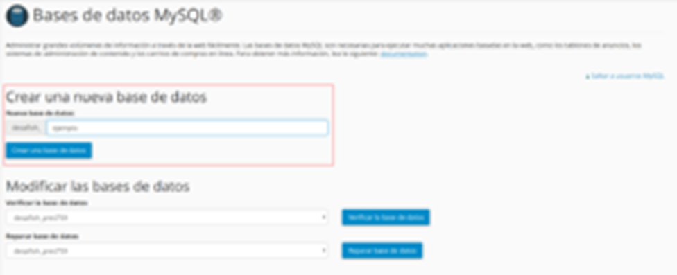 Cómo crear una base de datos MySQL en cPanel — captura 2