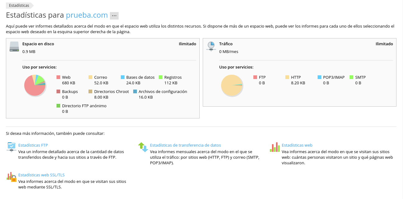 Cómo ver las estadísticas de la web en Plesk — captura 1