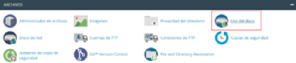 Cómo comprobar el almacenamiento usado en cPanel — captura 1