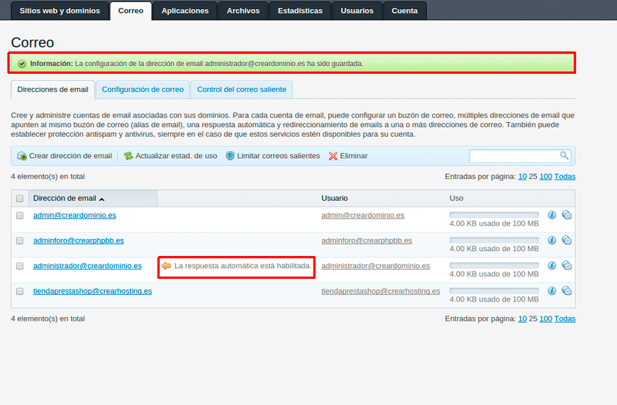 Cómo configurar el reenvío de correo a otra cuenta en Plesk — captura 3