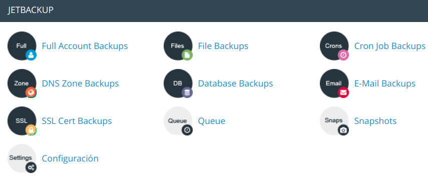 Copias de seguridad en cPanel con JetBackup — captura 1