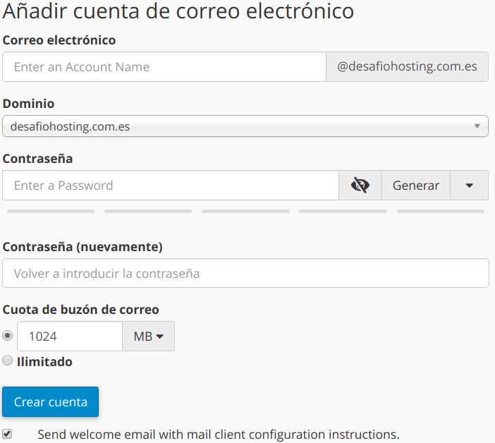 Cómo crear una cuenta de correo electrónico en cPanel — captura 2