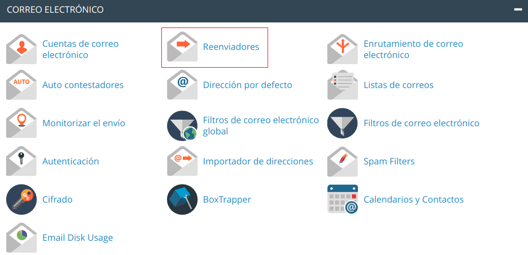 Cómo configurar reenviadores en cPanel — captura 1