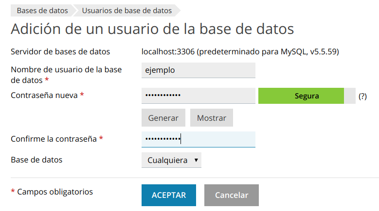 Operaciones con los usuarios de bases de datos — captura 4