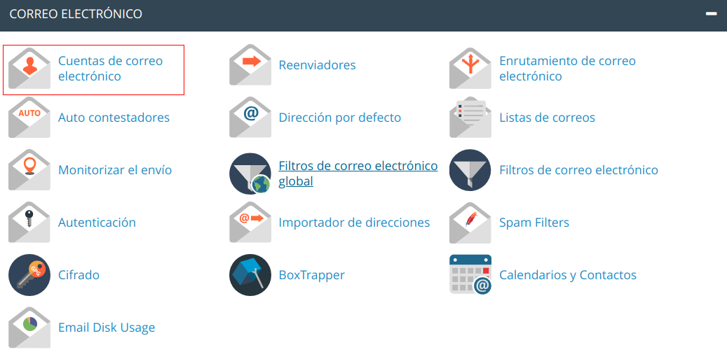 Datos para configurar un cliente de correo electrónico en cPanel — captura 1