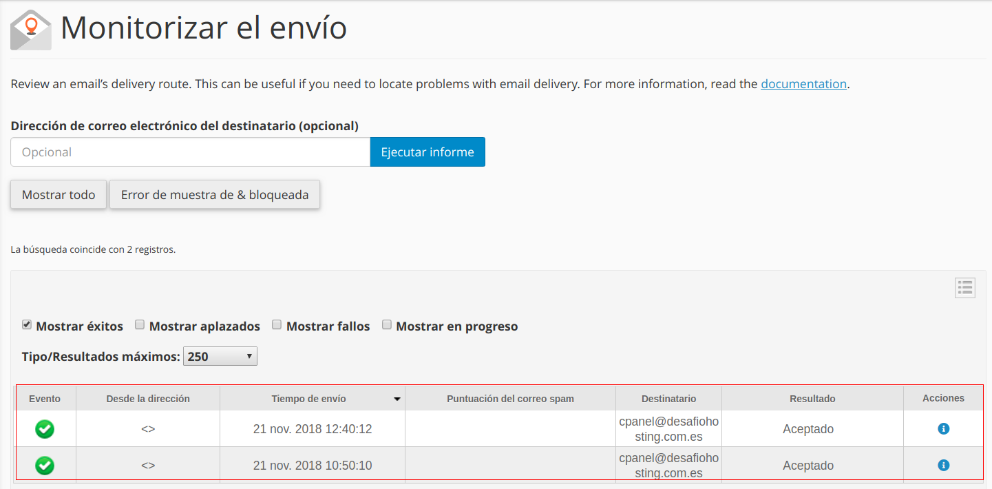 Seguimiento de entrega de correos en cPanel — captura 2