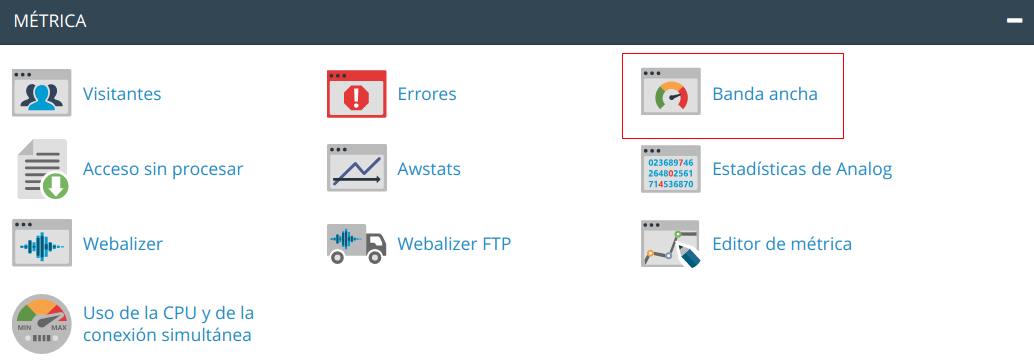 Cómo comprobar el ancho de banda usado en cPanel — captura 1