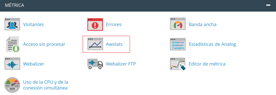Cómo revisar las estadísticas de AWStats en cPanel — captura 1