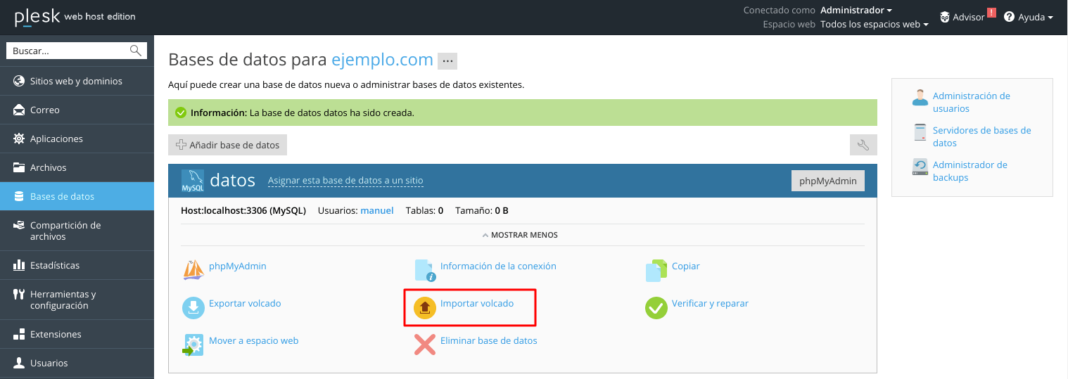 Importar una base de datos — captura 1