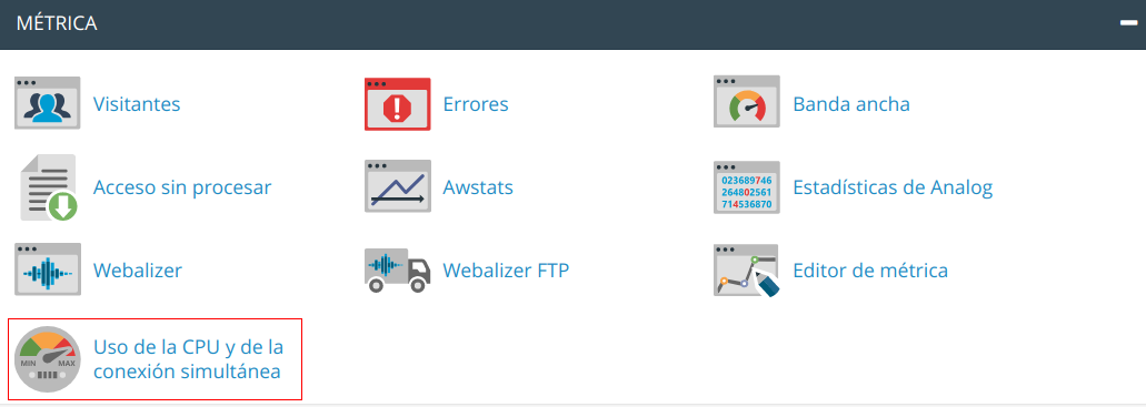 Cómo comprobar el consumo de recursos en cPanel — captura 1