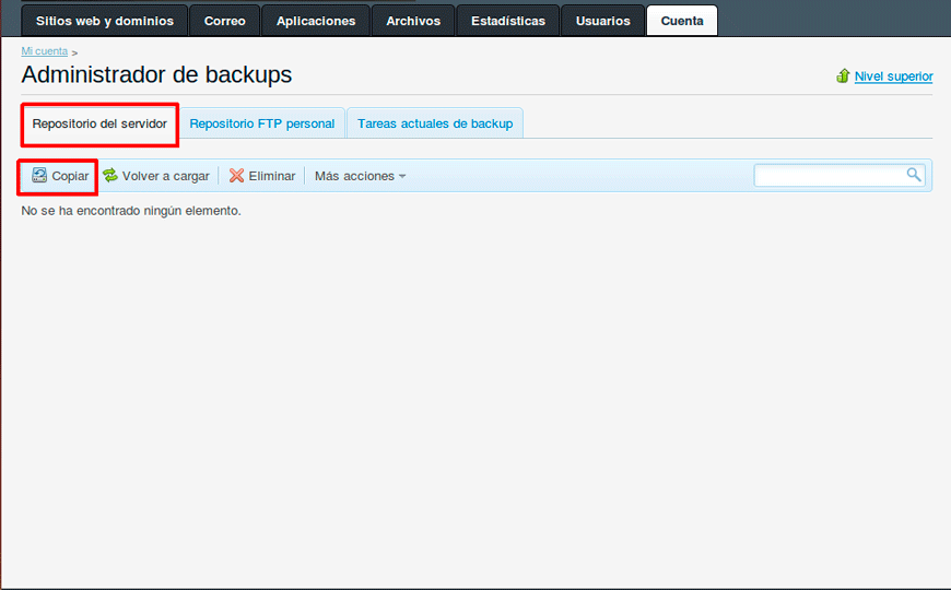 Cómo crear un backup del sitio web en Plesk — captura 2