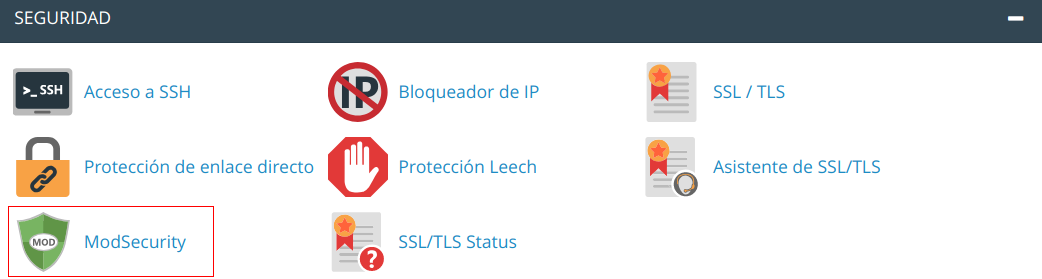Cómo activar y desactivar mod_security en cPanel — captura 1