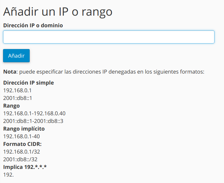 Bloquear IPs atacantes desde cPanel — captura 2