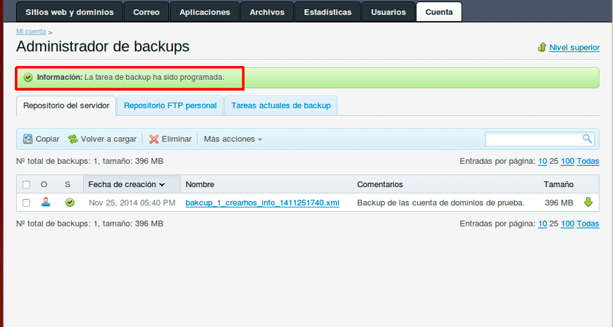 Cómo programar copias de seguridad en Plesk — captura 3