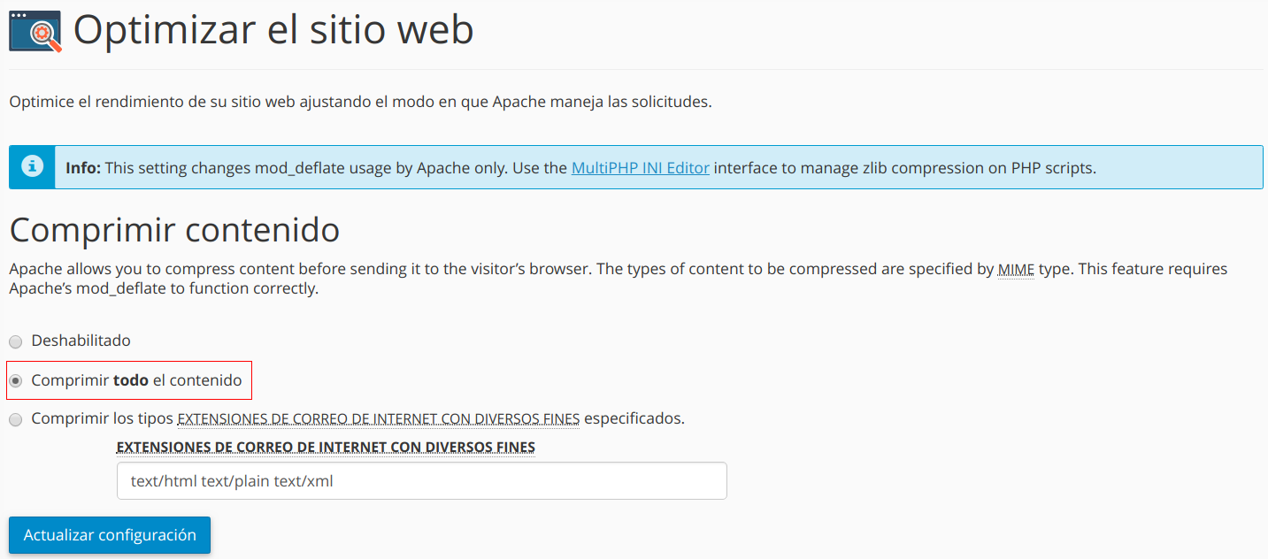Activar Deflate o GZIP en cPanel — captura 2