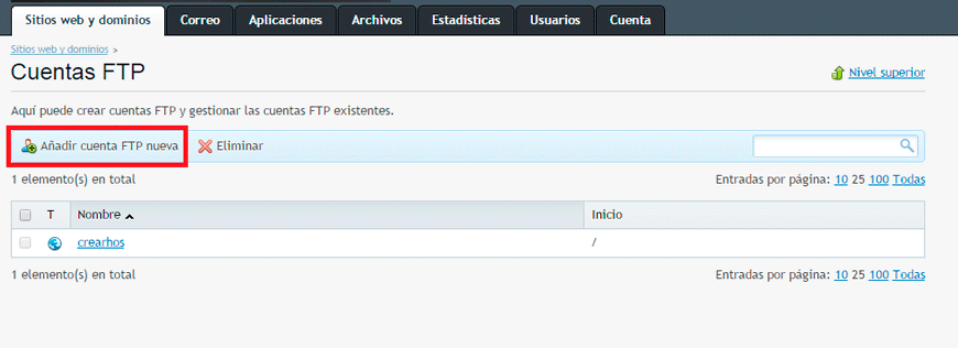 Cómo añadir una cuenta FTP en Plesk — captura 2