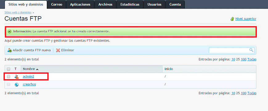 Cómo añadir una cuenta FTP en Plesk — captura 4