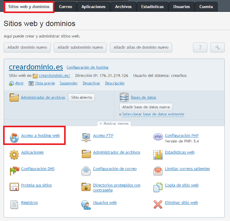 Cómo cambiar los datos de acceso FTP en Plesk — captura 1