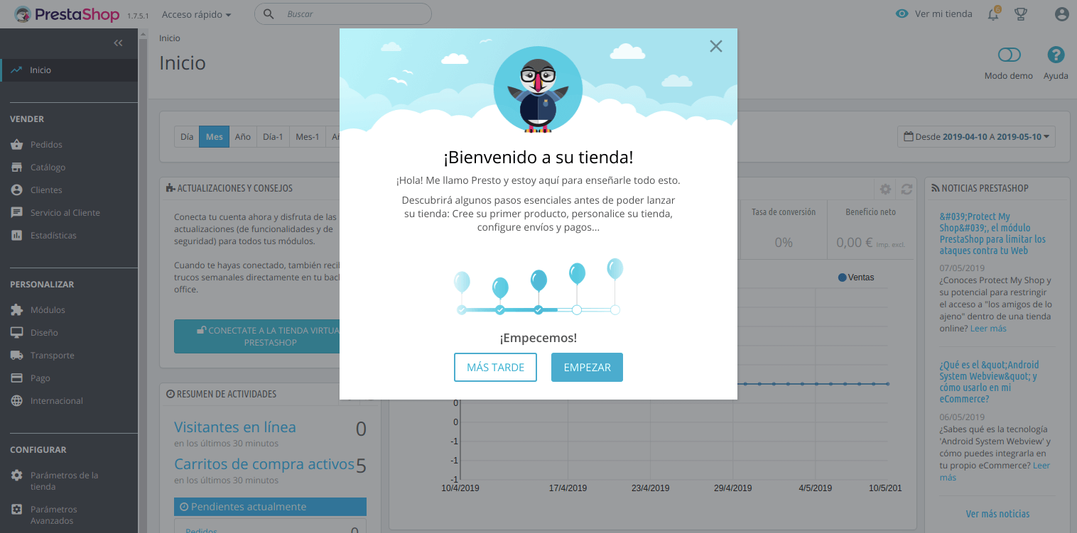 Cómo acceder a la administración de PrestaShop en Plesk — captura 1