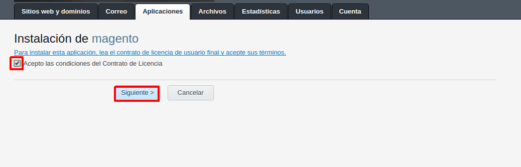 Cómo instalar la tienda virtual Magento automáticamente en Plesk — captura 5