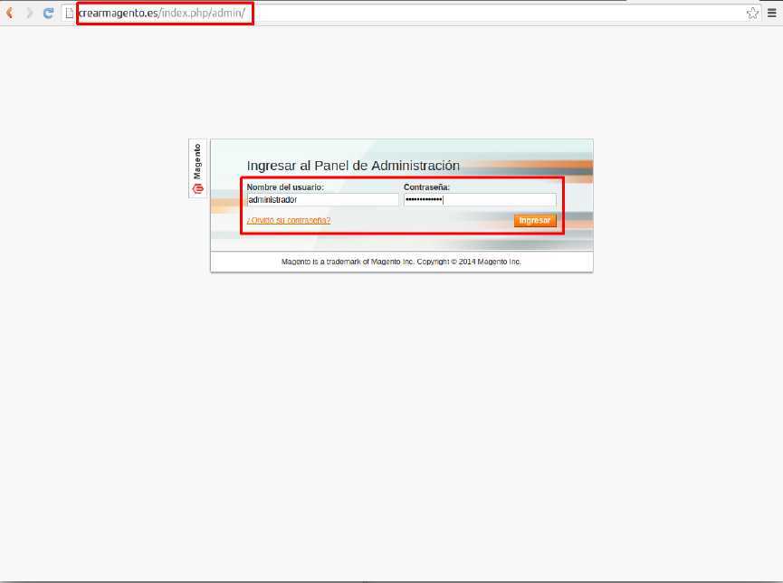 Cómo acceder a la administración de Magento en Plesk — captura 1