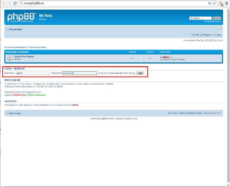 Cómo acceder a la administración de phpBB en Plesk — captura 2
