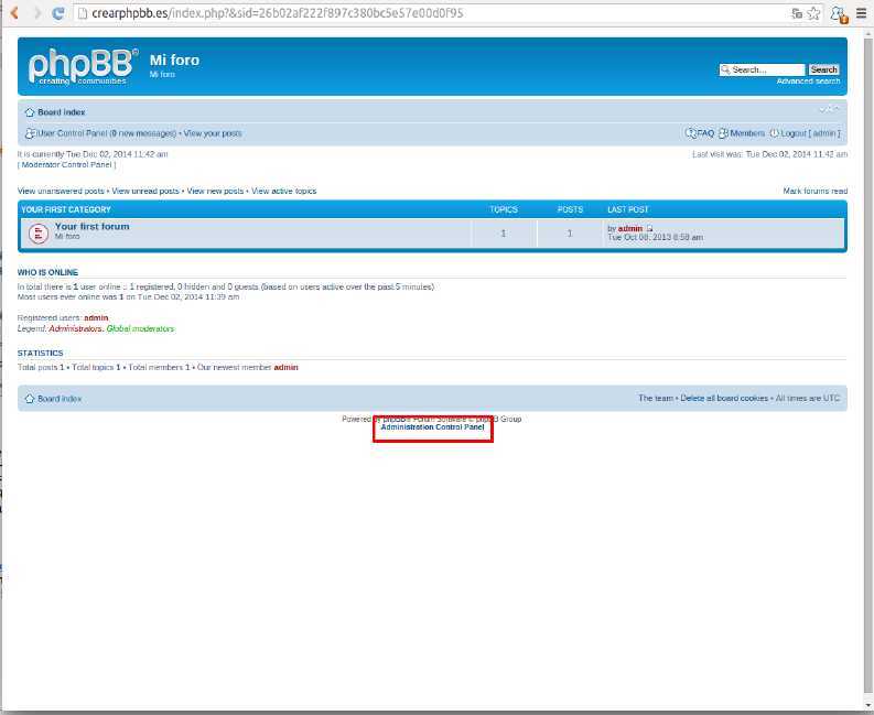 Cómo acceder a la administración de phpBB en Plesk — captura 3