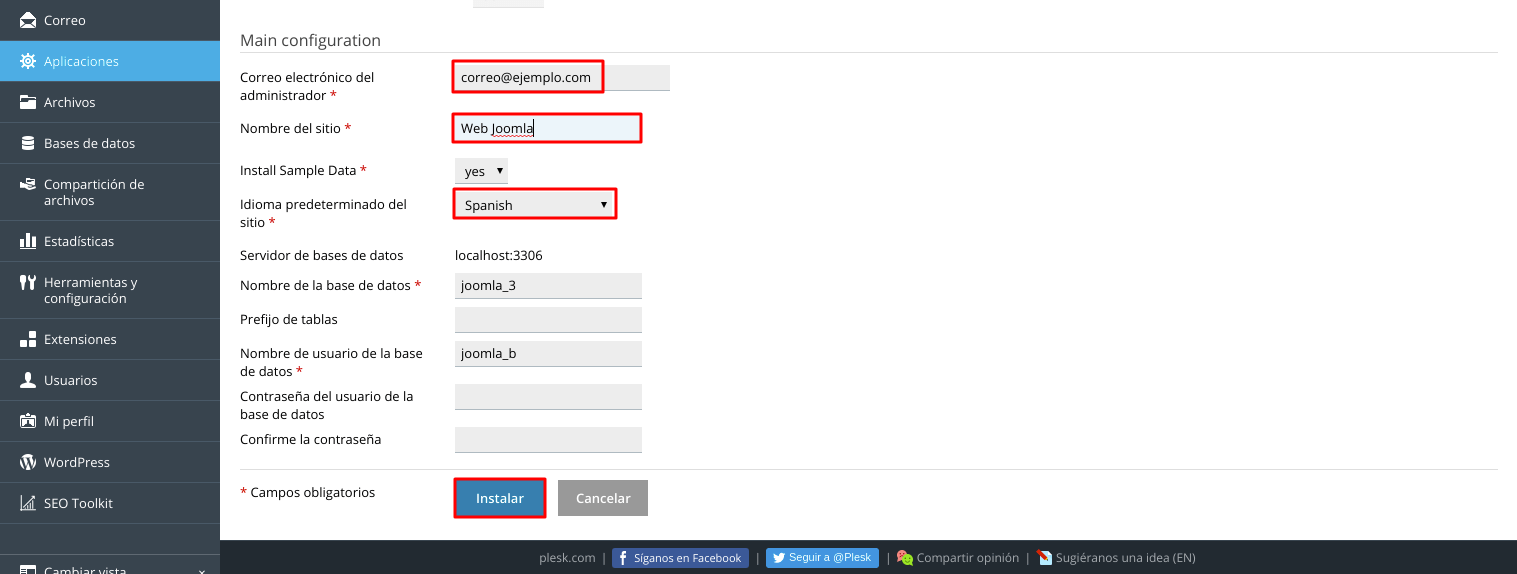 Cómo instalar Joomla automáticamente en Plesk — captura 6