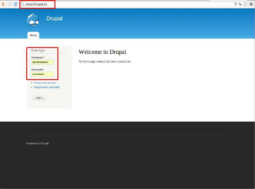 Cómo acceder a la administración de Drupal en Plesk — captura 3