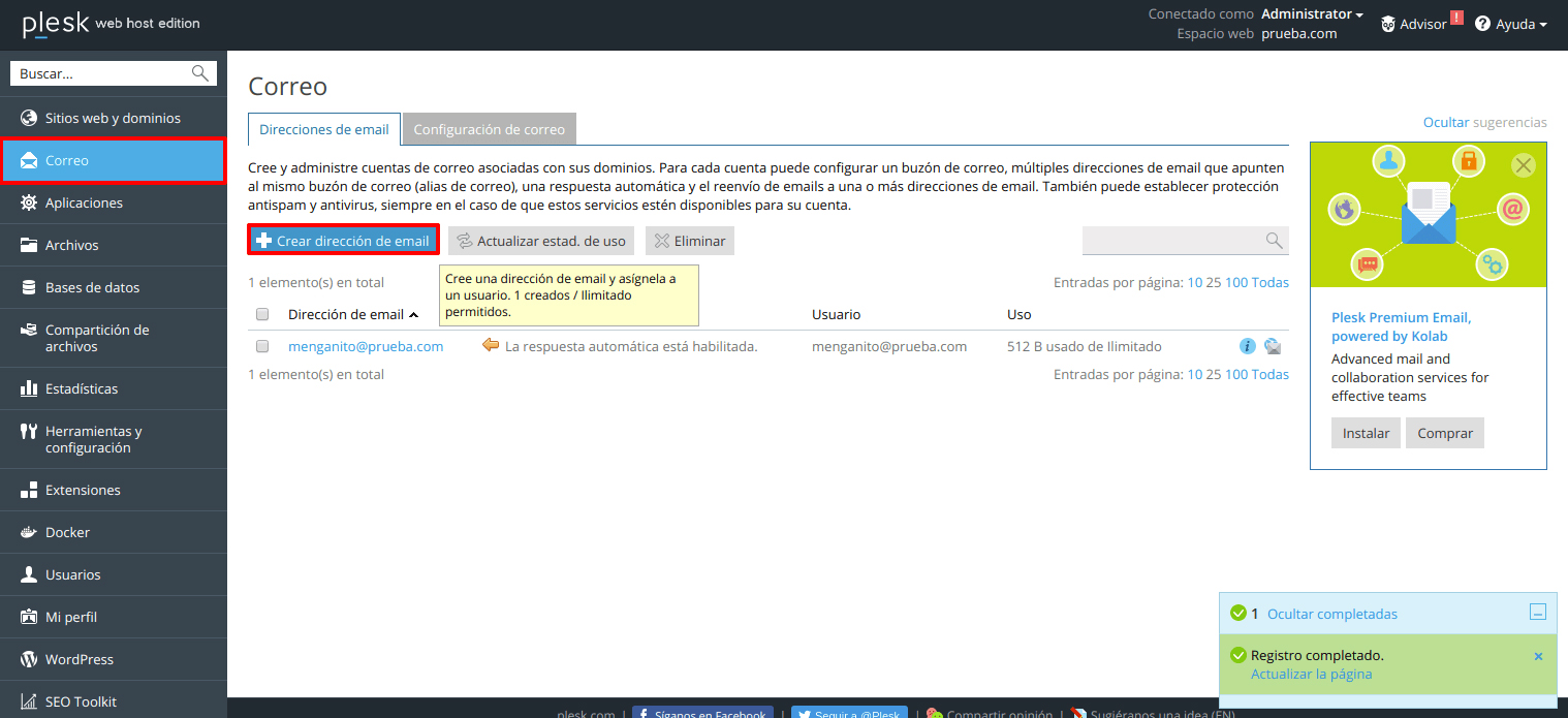 Direcciones de email