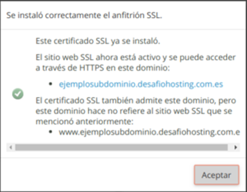 éxito de la instalación