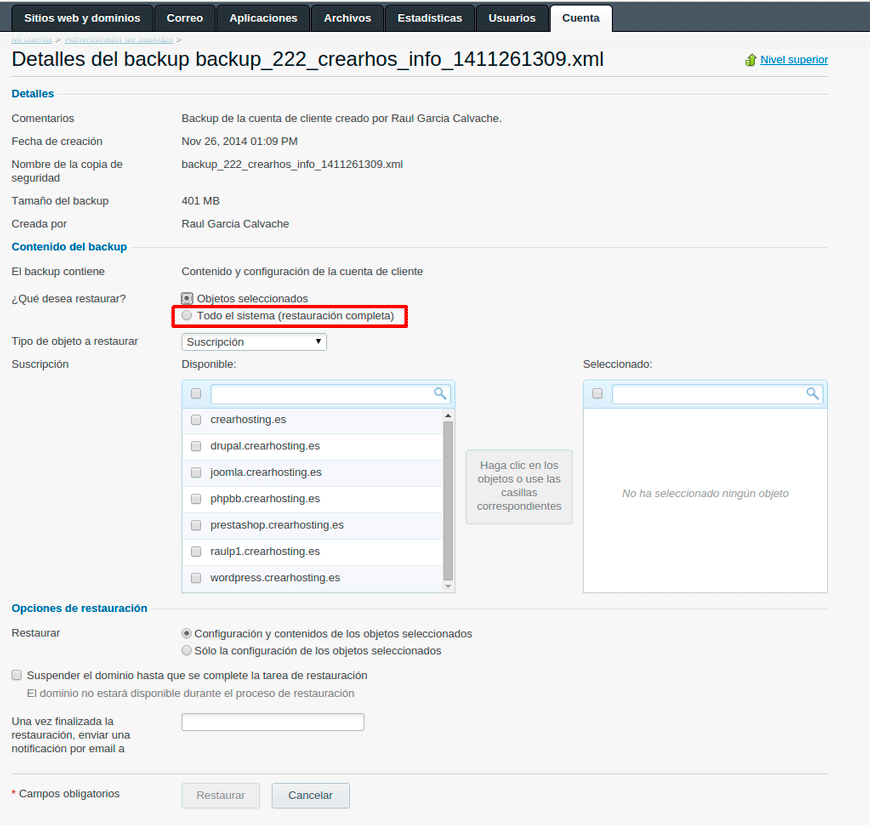 restauración completa