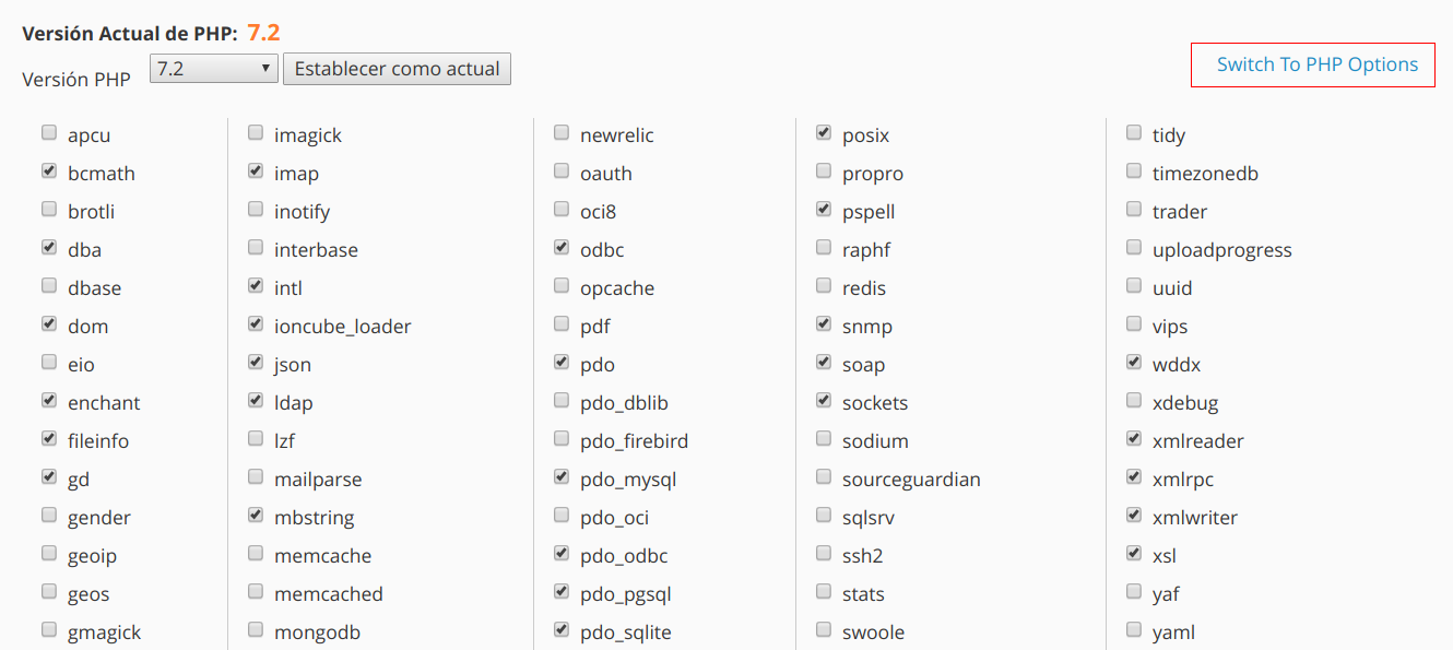 Switch to PHP Options